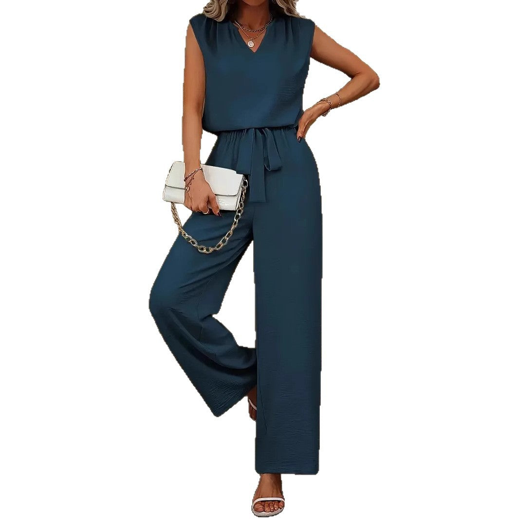 Damen Eleganter Suit mit V-Ausschnitt und Taillenknoten Nord Taschen