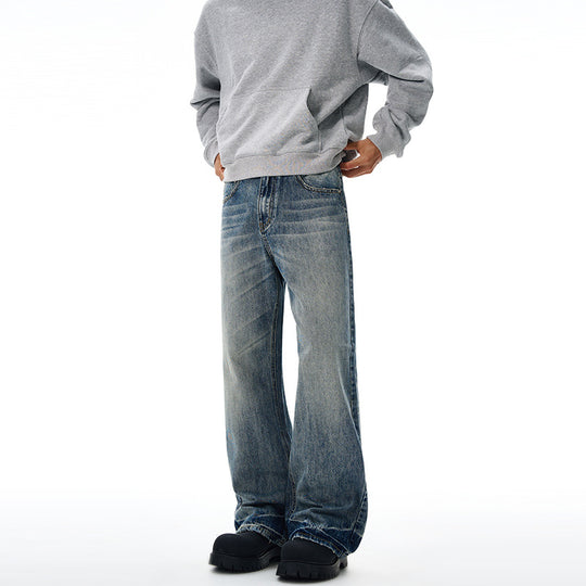 Herren Locker fallende Baggy-Jeans im Used-Look mit breitem geradem Bein und extralangem Saum Nord Taschen