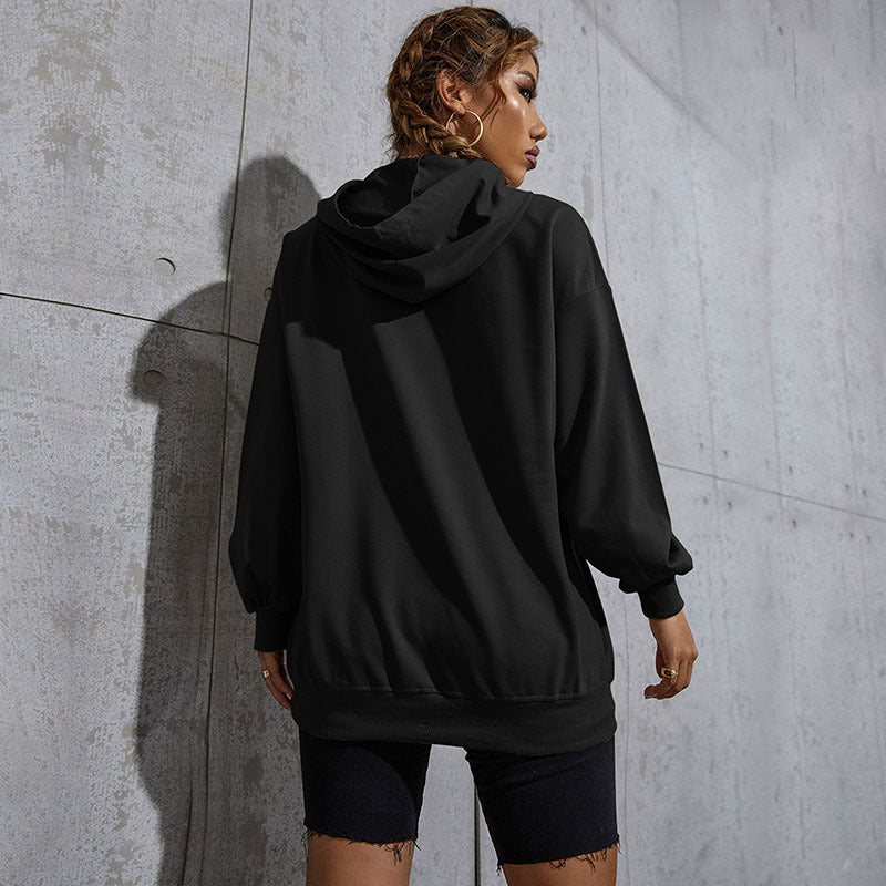 Damen Oversize-Kapuzenpullover mit Teddy-Grafik, Kängurutasche und Tunnelzug Nord Taschen