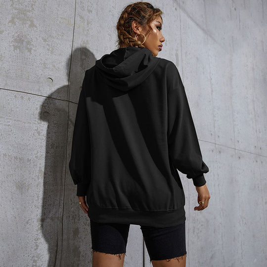 Damen Oversize-Kapuzenpullover mit Teddy-Grafik, Kängurutasche und Tunnelzug Nord Taschen