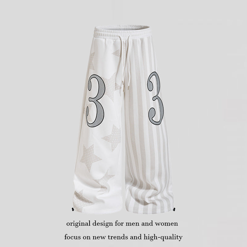 Damen Weite Lounge-Hose mit hohem Komfortbund, Tunnelzug, Stern- und Streifen-Print Nord Taschen