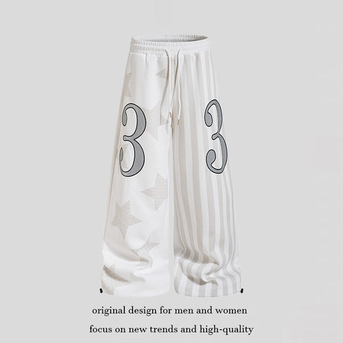 Damen Weite Lounge-Hose mit hohem Komfortbund, Tunnelzug, Stern- und Streifen-Print Nord Taschen