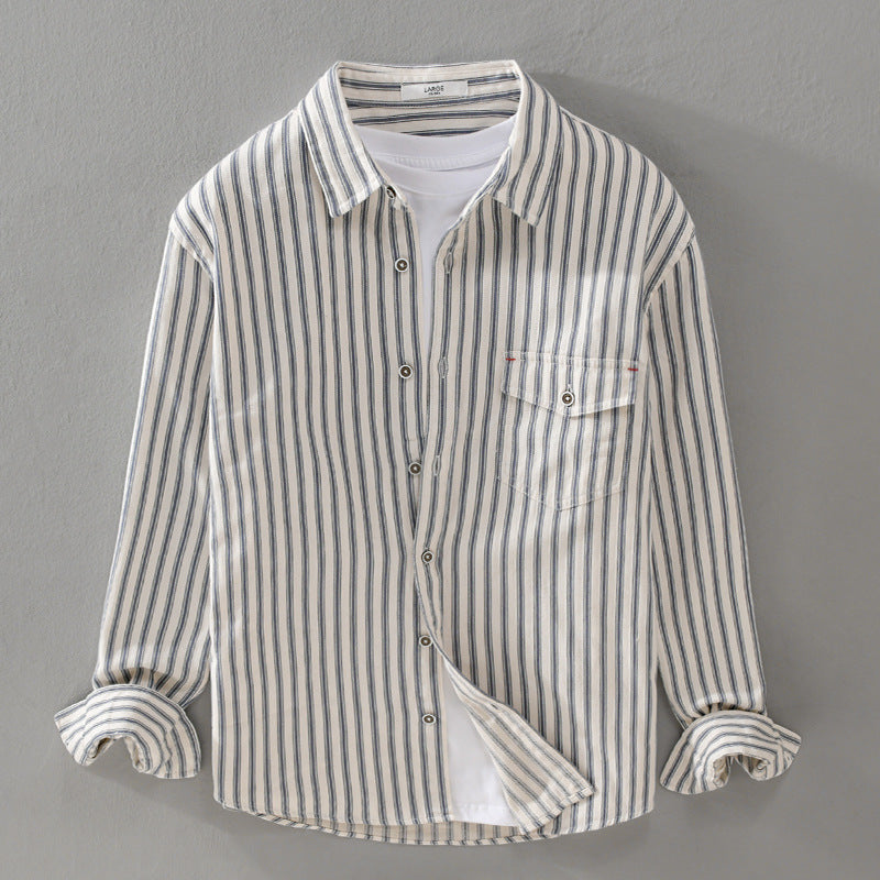 Herren Gestreiftes Overshirt aus leichter Baumwollmischung mit Brustklappe und Relaxed-Fit Nord Taschen