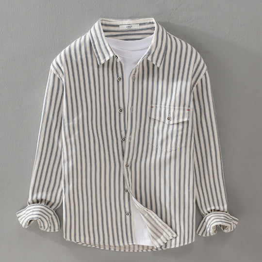Herren Gestreiftes Overshirt aus leichter Baumwollmischung mit Brustklappe und Relaxed-Fit Nord Taschen