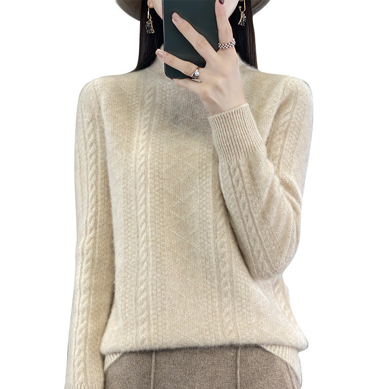 Damen Weicher Zopfstrick-Mockneck-Pullover mit leichtem Mohair-Effekt Nord Taschen