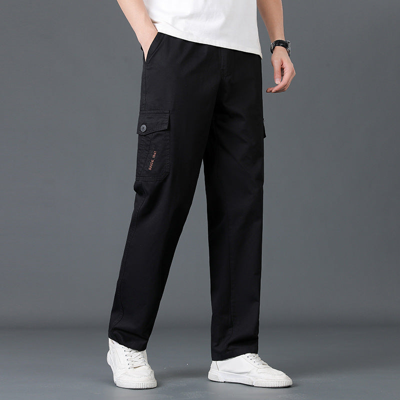 Herren Weite Cargo-Hose mit elastischem Bund, aufgesetzten Klappentaschen & geradem Bein Nord Taschen