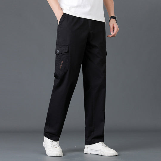 Herren Weite Cargo-Hose mit elastischem Bund, aufgesetzten Klappentaschen & geradem Bein Nord Taschen