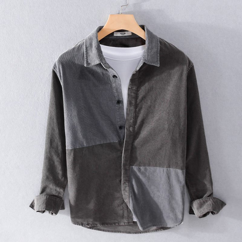 Herren Patchwork-Cordhemdjacke im Relaxed-Fit mit Kentkragen Nord Taschen