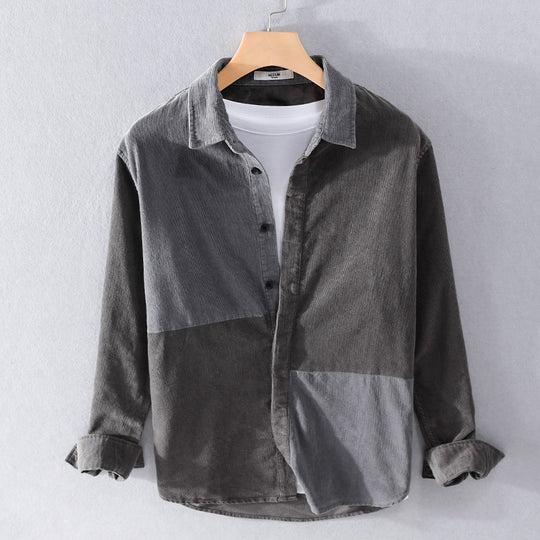 Herren Patchwork-Cordhemdjacke im Relaxed-Fit mit Kentkragen Nord Taschen