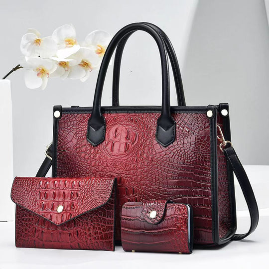 Damen elegante Handtasche im exquisiten Krokodil-Look mit passendem Zubehör Nord Taschen