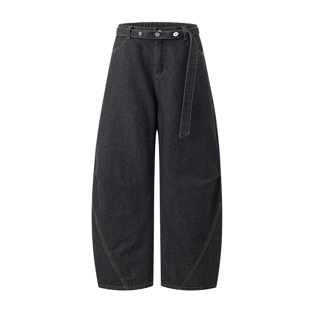 Damen Culotte-Jeans mit weitem Ballon‑Schnitt, hohem Bund und Stoffgürtel Nord Taschen
