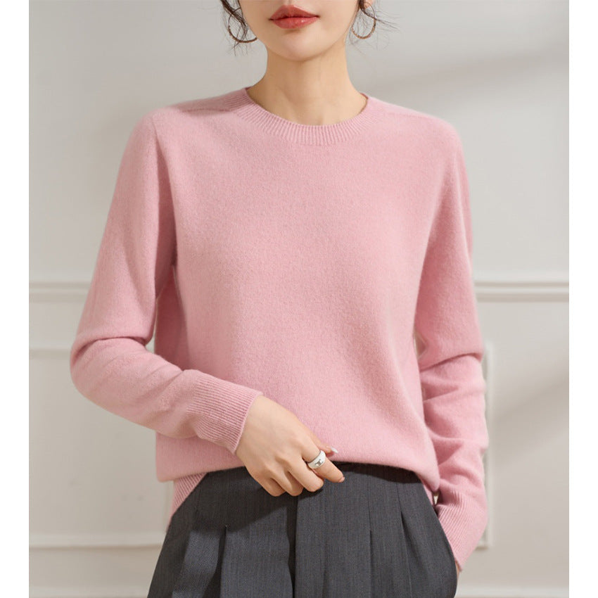 Damen Feiner Rundhals-Pullover aus Kaschmir-Mix mit gerippten Bündchen Nord Taschen