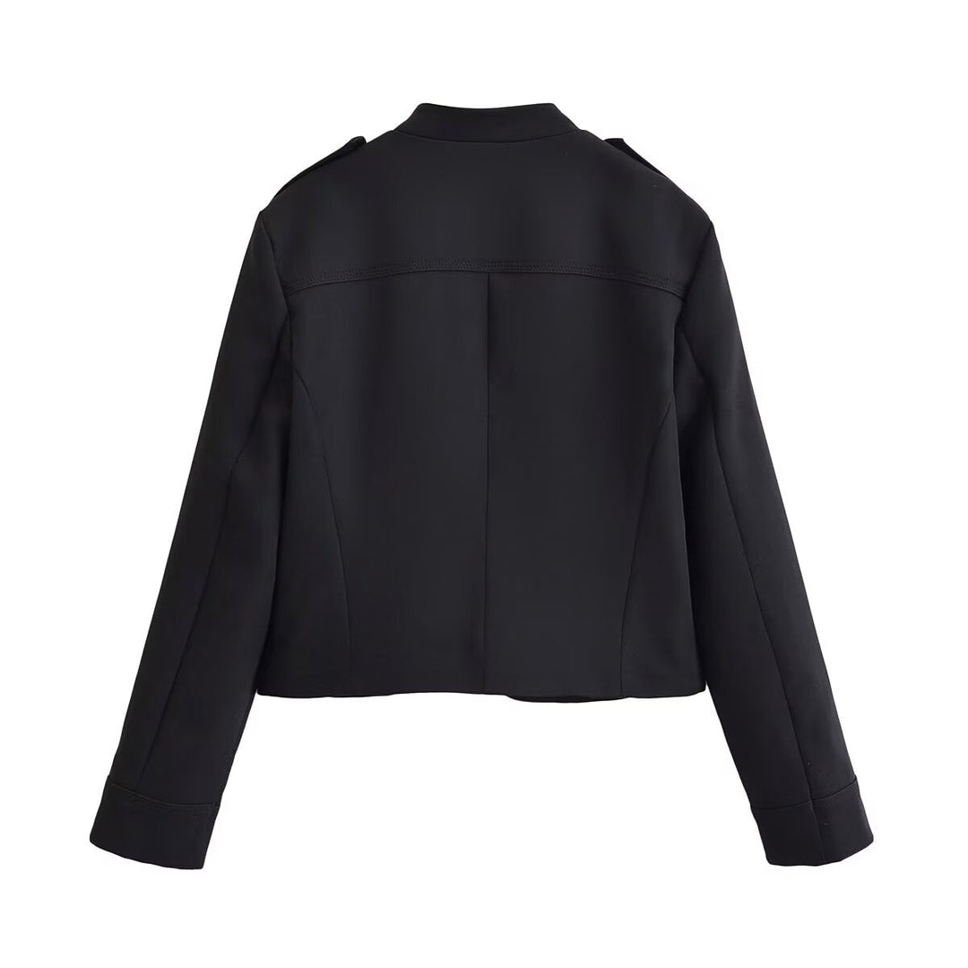 Damen Kurze Militärjacke mit Stehkragen und doppelter Zierknopfleiste Nord Taschen