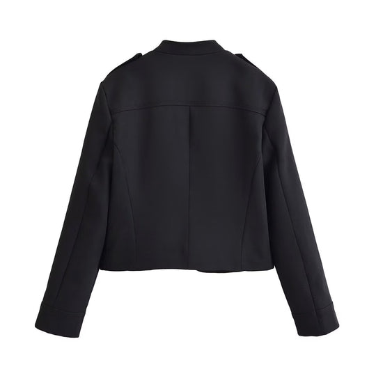 Damen Kurze Militärjacke mit Stehkragen und doppelter Zierknopfleiste Nord Taschen