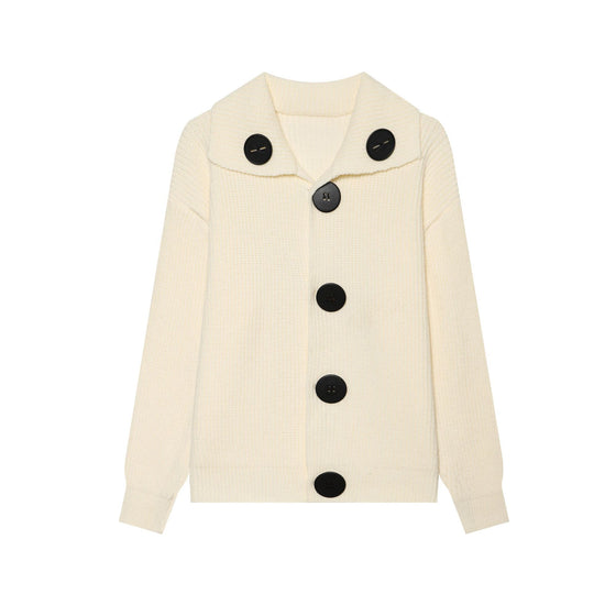 Damen Oversized Grobstrick-Cardigan mit großem Schalkragen und Zierknöpfen Nord Taschen