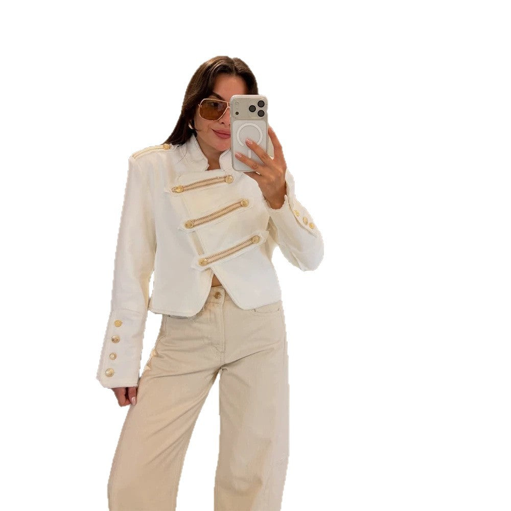 Damen Kurzjacke im Military‑Look mit dekorativen Zierkordeln und taillierter Passform Nord Taschen
