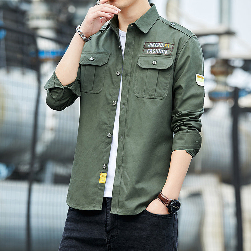 Herren Overshirt im Military-Utility-Stil mit Schulterpatten, Brustklappen und leichtem Baumwollmix Nord Taschen