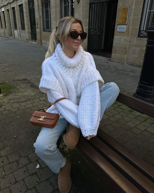 Damen Oversize Grobstrickpullover mit hohem Rollkragen Nord Taschen