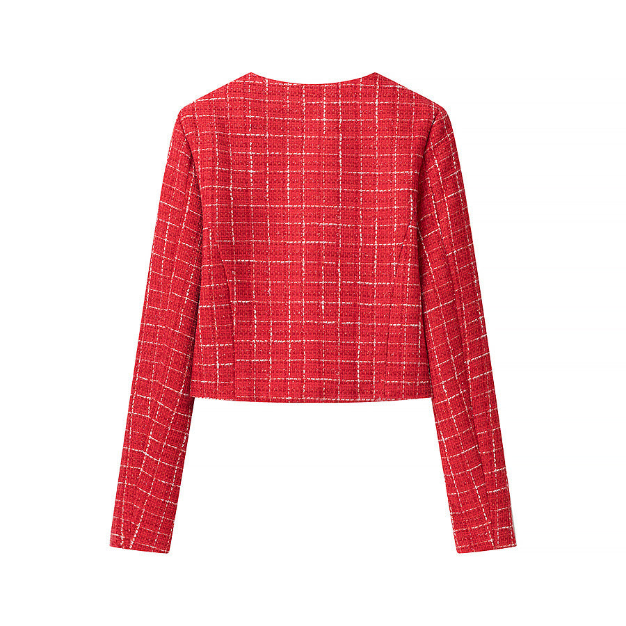 Damen Kurzgeschnittener Bouclé‑Tweed‑Blazer mit Rundhals, Zierknöpfen und aufgesetzten Taschen Nord Taschen
