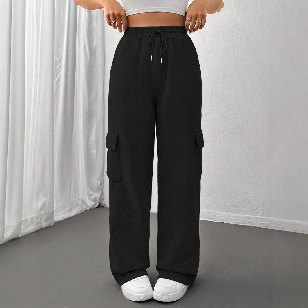 Damen Cargo-Jogginghose mit hohem Elastikbund, Kordelzug und weitem Bein Nord Taschen