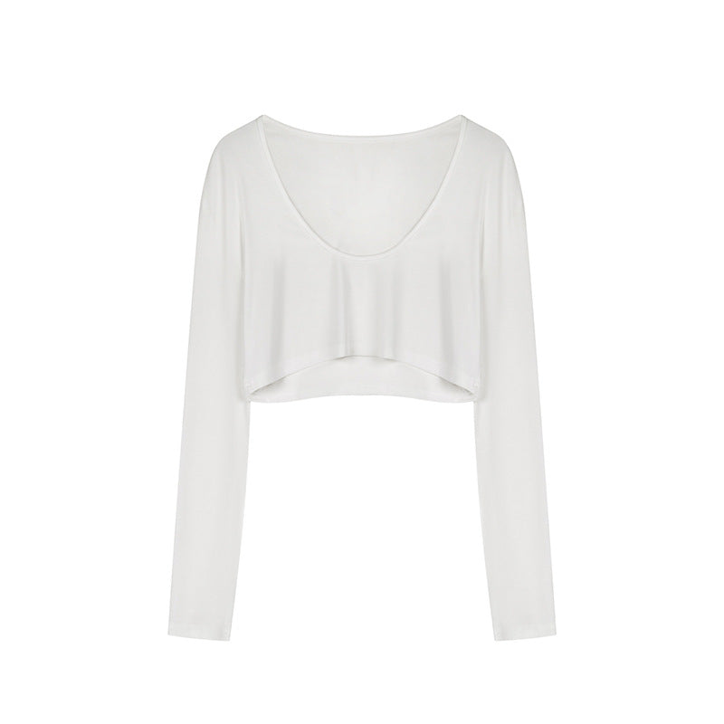 Damen Kurz geschnittenes Langarm-Crop-Top mit weitem Rundhals Nord Taschen