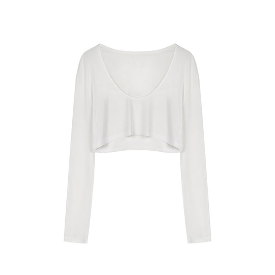 Damen Kurz geschnittenes Langarm-Crop-Top mit weitem Rundhals Nord Taschen