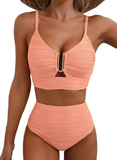 Damen Hochgeschnittener Bikini mit Raffungen