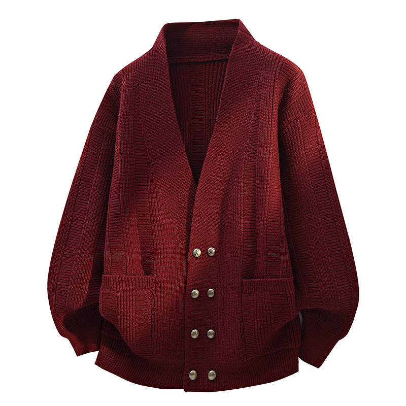 Damen Oversize Strickcardigan mit Schalkragen, doppelreihiger Knopfleiste & Eingrifftaschen Nord Taschen
