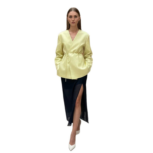 Damen Wickelblazer mit Tunnelzug und weiter Culotte‑Hose Zweiteiler Nord Taschen