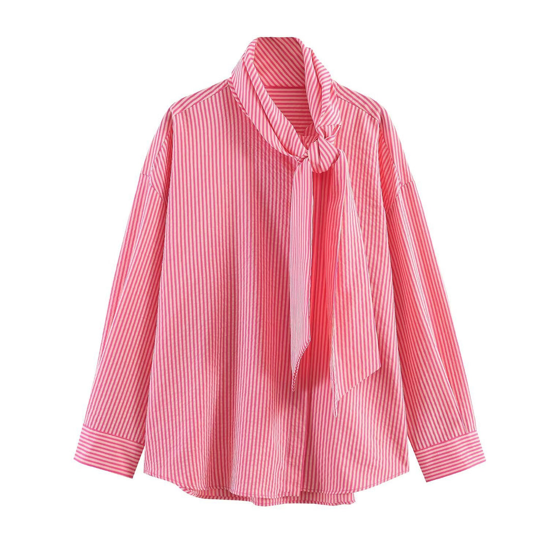 Damen Gestreifte Bluse mit Schleifenkragen und Oversize-Schnitt Nord Taschen