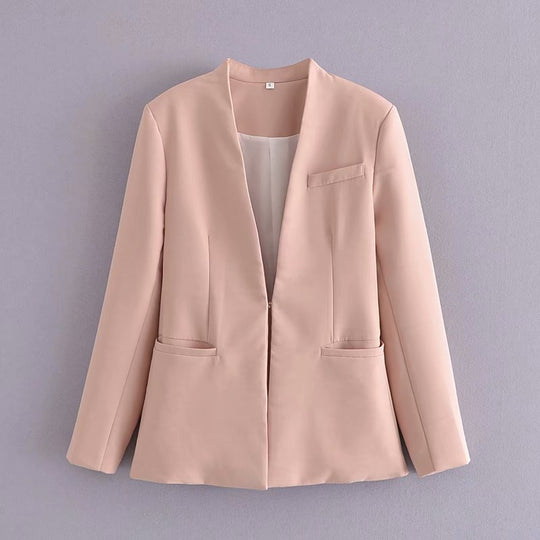 Damen Taillierter Blazer ohne Revers mit offener Front und Paspeltaschen Nord Taschen
