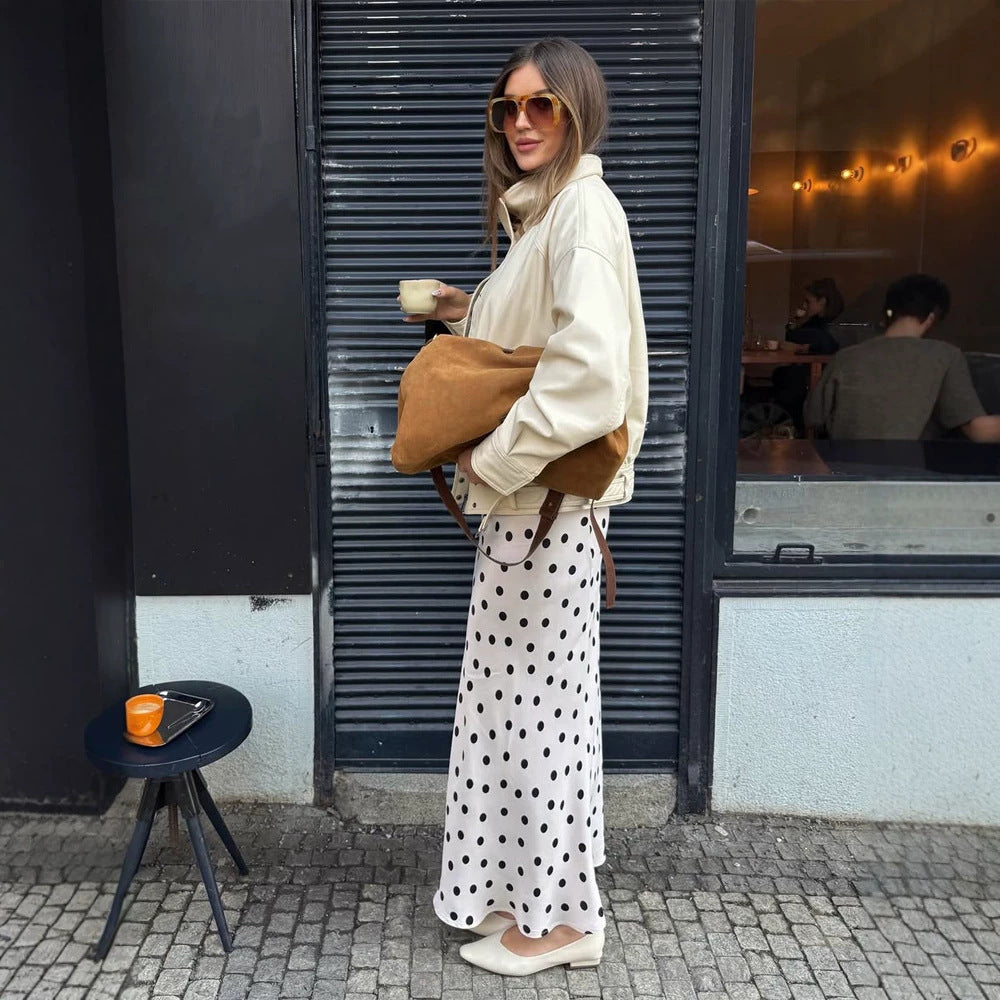 Damen Oversize Kunstlederjacke mit hohem Stehkragen und Tunnelzug Nord Taschen