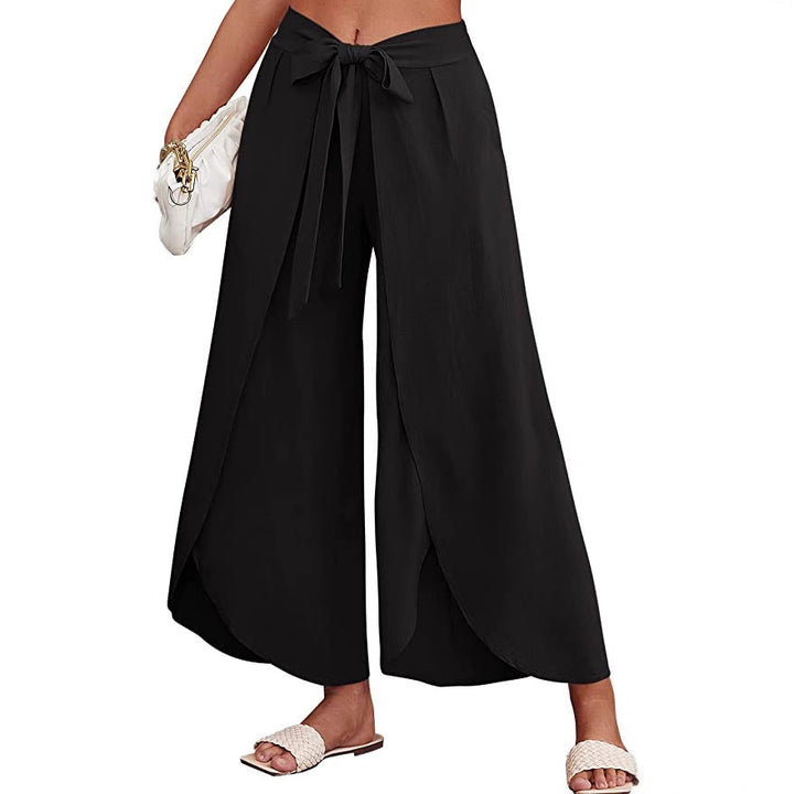 Damen Weite Sommerhose aus leichtem, atmungsaktivem Stoff mit Bindegürtel