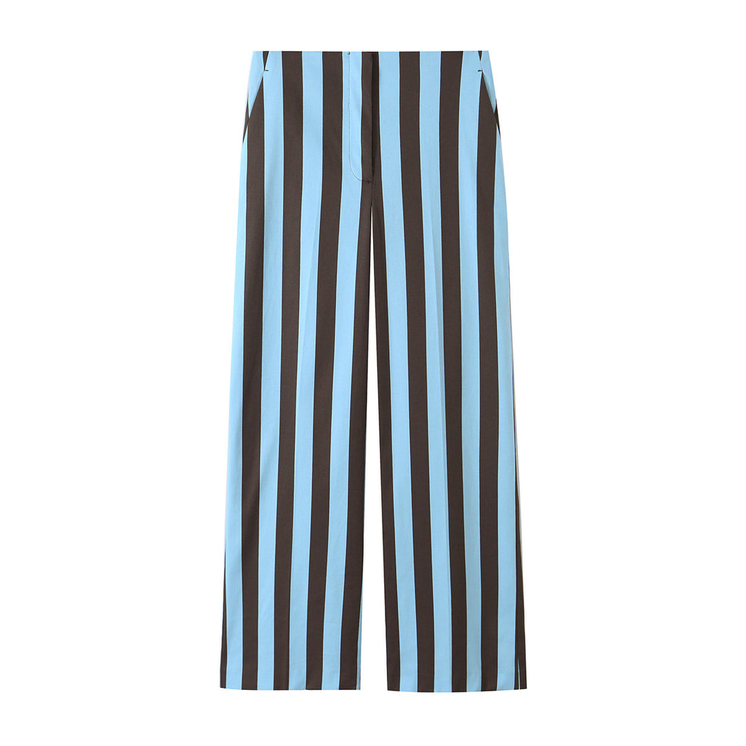 Damen Weite High‑Waist Palazzohose mit vertikaler Streifenoptik und geradem Bein Nord Taschen