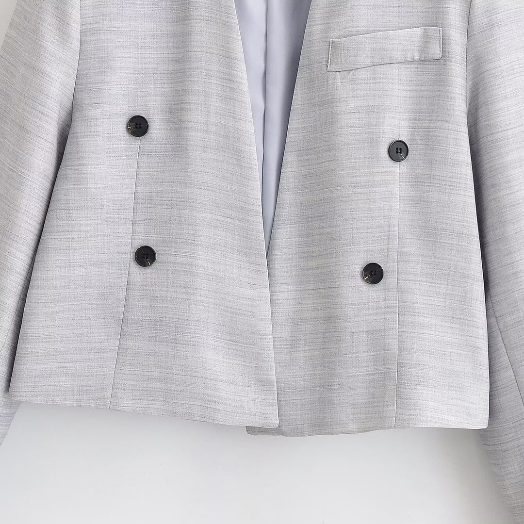Damen Kurzblazer ohne Revers mit doppelreihiger Knopfleiste und kastiger Silhouette Nord Taschen