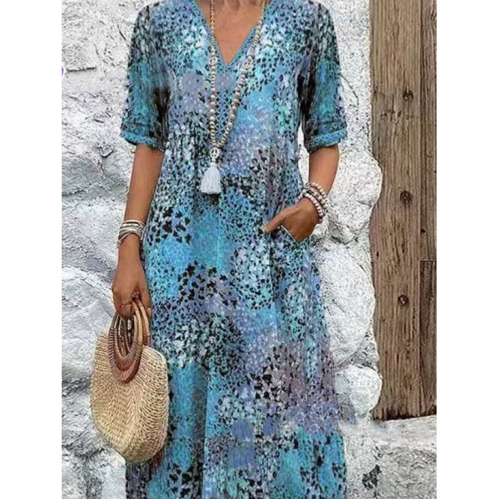 Damen Strandkleid im lässigen Stil mit Taschen und V-Ausschnitt