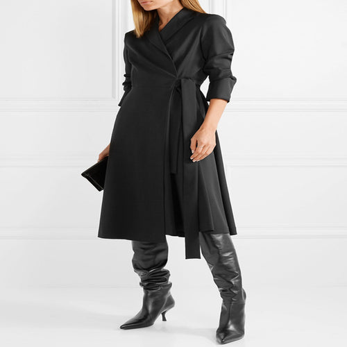 Damen Wickel‑Midikleid‑Mantel im Tailoring mit Schalkragen und Bindegürtel Nord Taschen