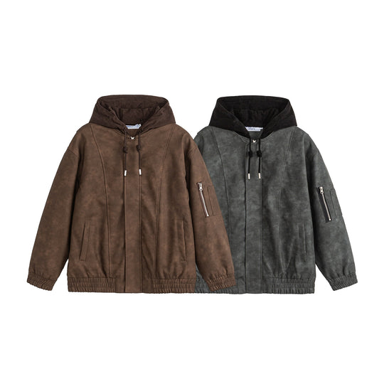 Unisex Boxy-wattierte Kapuzen‑Bomberjacke mit Veloursoptik, Cordkragen und Ärmel‑Zip Nord Taschen