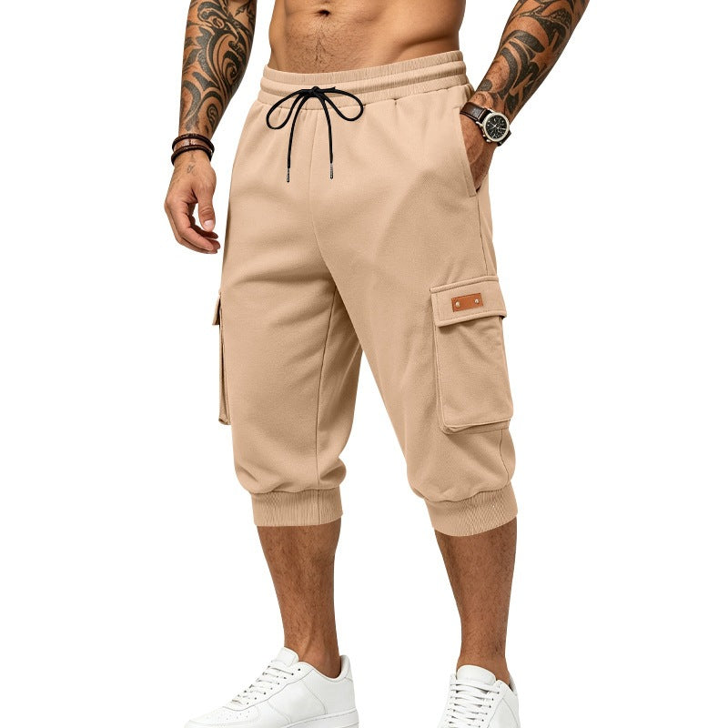 Herren Dreiviertel-Cargo-Jogginghose mit Kordelzug, aufgesetzten Taschen und Rippbündchen Nord Taschen