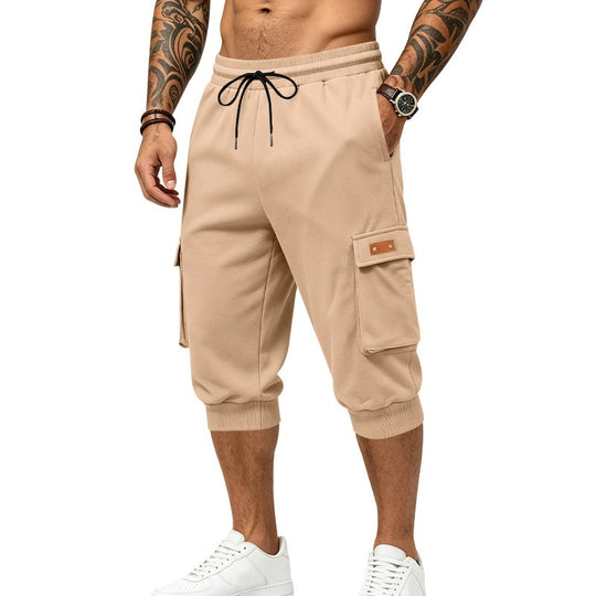 Herren Dreiviertel-Cargo-Jogginghose mit Kordelzug, aufgesetzten Taschen und Rippbündchen Nord Taschen