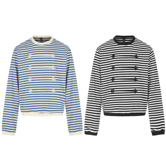 Damen maritimes Streifen-Sweatshirt mit Zierkordeln Nord Taschen