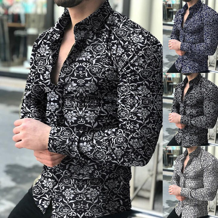 Herren figurbetontes Langarmhemd mit feinem Ornamentmuster und stretch Baumwollmischung Nord Taschen