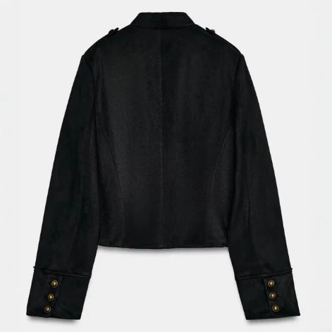Damen Kurz geschnittene Wollmix-Jacke mit Stehkragen, Reißverschluss und Ballonärmeln Nord Taschen