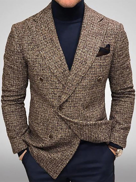 Herren eleganter, kariert Doppelreiher Blazer