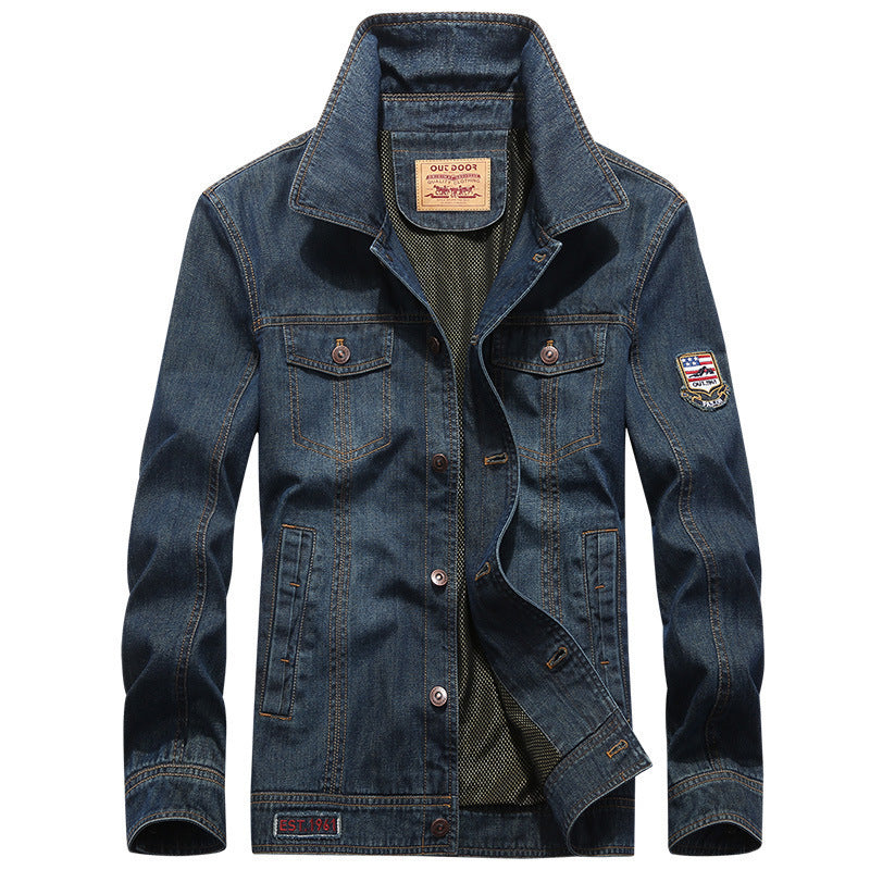 Herren leichte Jeansjacke im Worker-Blouson mit atmungsaktivem Mesh-Innenfutter und Ärmelpatch Nord Taschen