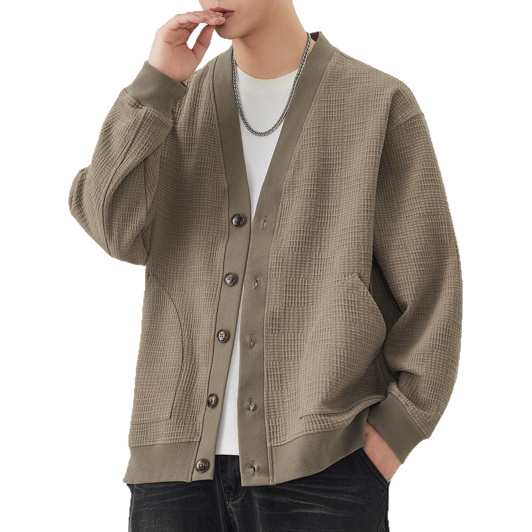 Herren Strukturstrick-Cardigan mit V-Ausschnitt und aufgesetzten Taschen Nord Taschen