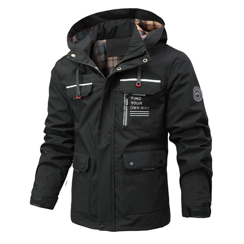 Herren Funktionsjacke mit Kapuze, Utility-Taschen und kariertem Futter Nord Taschen