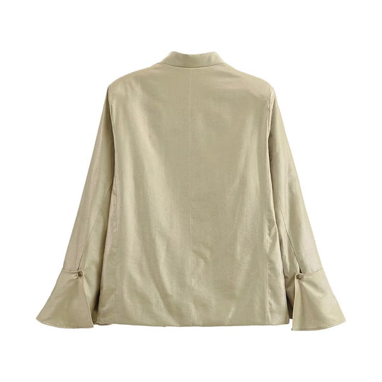 Damen Glänzende A-Linien-Jacke mit asymmetrischer Knopfleiste und Glockenärmeln Nord Taschen