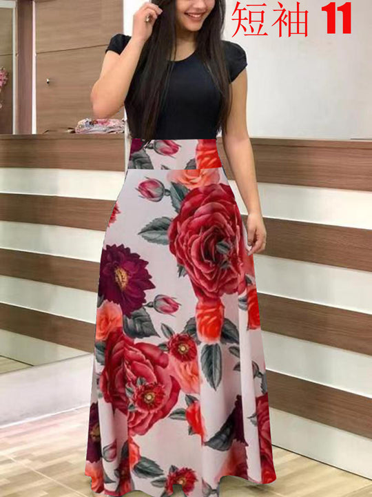 Damen Fließender Maxirock mit hoher Taille und großem Blumenprint Nord Taschen