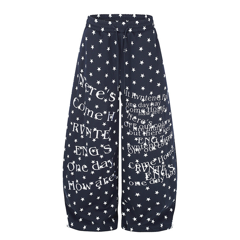Damen Weite Palazzo-Loungehose mit Sternenallover, Tunnelzugbund und typografischem Print Nord Taschen